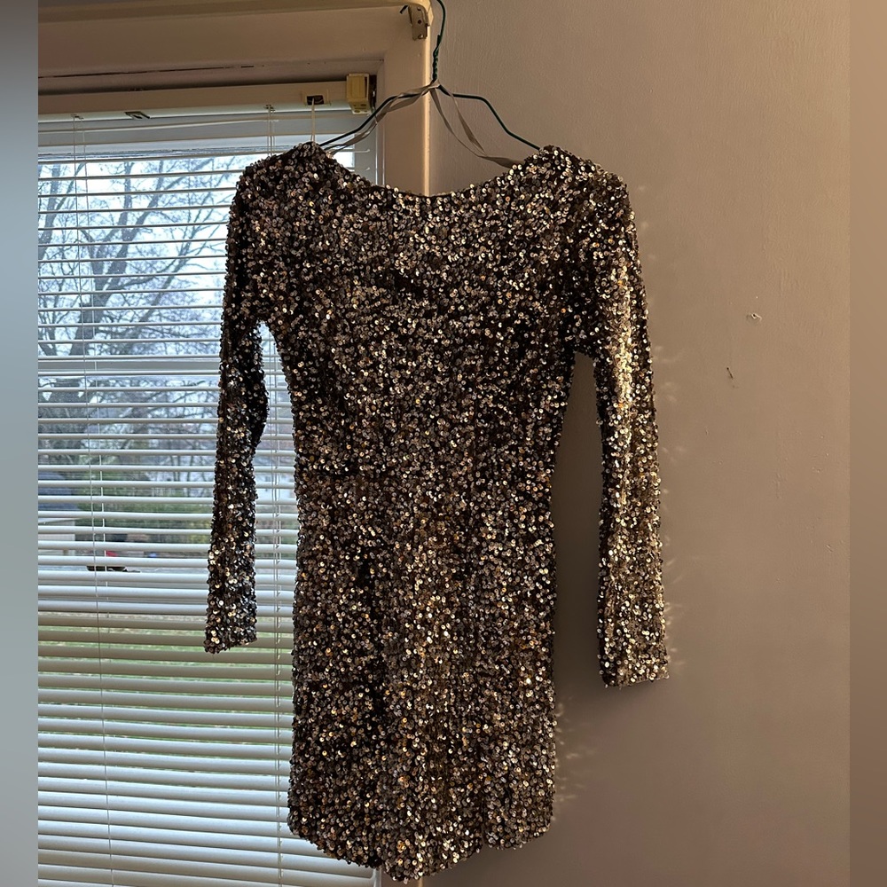 Selfie Leslie silver sequin dress. Perfect for NYE or bachelorette!